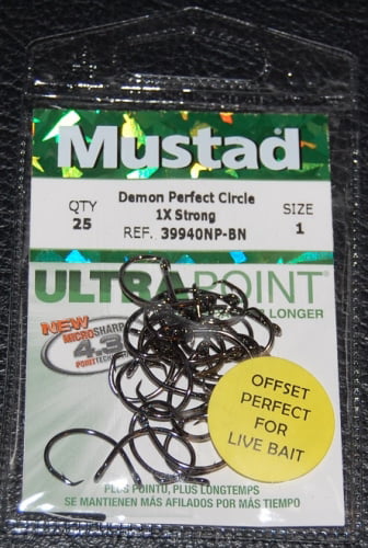 25 Mustad 39931NP-BN Ultra Point Size 7/0 Inline 1X Long Circle Hooks 2X Strong 