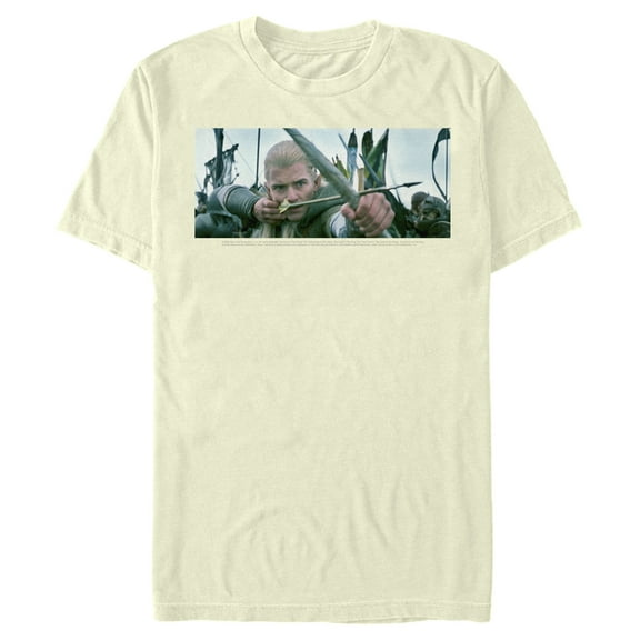 Men's The Lord of the Rings Fellowship of the Ring Legolas Bow and Arrow  Graphic Tee Beige Medium