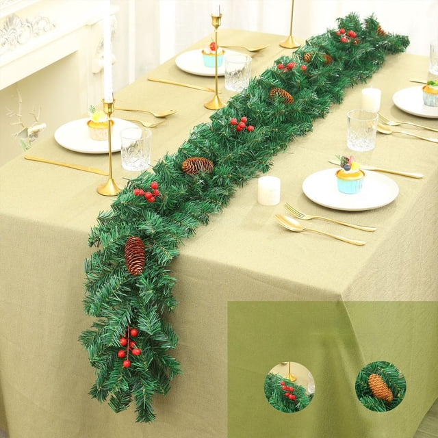Commercial Christmas Garland (Fireproof Pvc Decor, Realistic Pinecones), Commercial-Grade Christmas Rattan Garland with Hyper-Realistic Pinecones – Fireproof Pvc, Perfect for Canadian Stores or Homes.