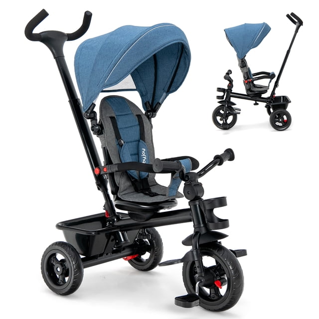 Costway Triciclo 4 en 1 para bebé y niño pequeño con asiento convertible azul