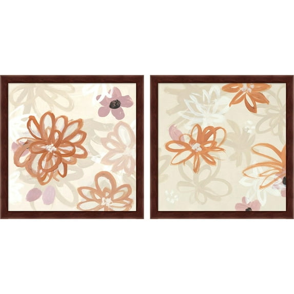 Great Art Now Flowery Thoughts by Lanie Loreth, 2 Piece Framed Art Set Each 13"W x 13"H