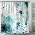 thumbnail image 2 of Teal Floral Shower Curtain, Boho Emerald Sage Hunter Olive Green Blue Abstract Flowers Art Cute Fabric Shower Curtains Set for Bathroom Decorative with Hooks 72 X 72 inch Spring Bath Decor, 2 of 6