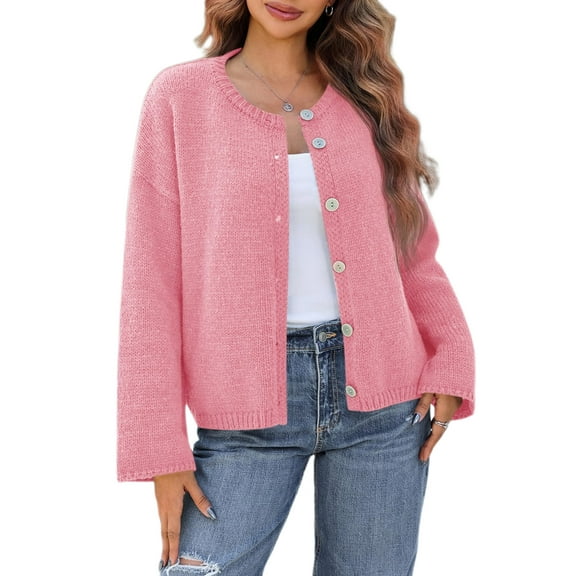 Women Oversized Button Down Cardigan Chunky Knit Long Sleeve Sweater