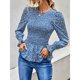 thumbnail image 3 of Túnica azul de manga larga con mangas abullonadas y puños fruncidos, talla XL Blusa plisada coqueta, 3 of 6