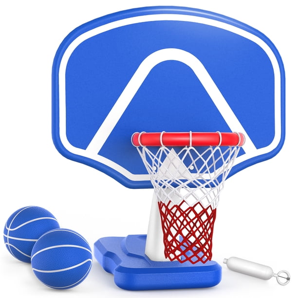Pool Basketball Hoop Poolside, Swimming Pool Basketball Hoop Game Set with 2 Balls and Pump
