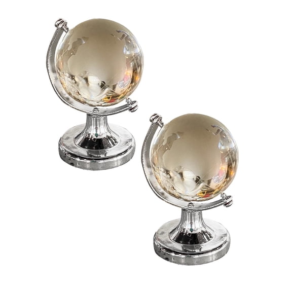 Mini World Globe Crystal Glass Balls, 2 Pcs Clear Paperweight Decorative, Small Earth Globe for Desk Decorations, Office Home Table Decor, Tiny Ornaments Gifts, 1.37x2.36 Inch, A