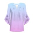 thumbnail image 4 of Summer Akafmk 3/4 Sleeve Shirts for Women,Summer Womens Gradient Ruffle Bell Sleeve Dressy Top,Spring and Summer Casual Solid Color Sleeve Round Neck Top Sleeve Round Neck Top/Shirt, 4 of 4