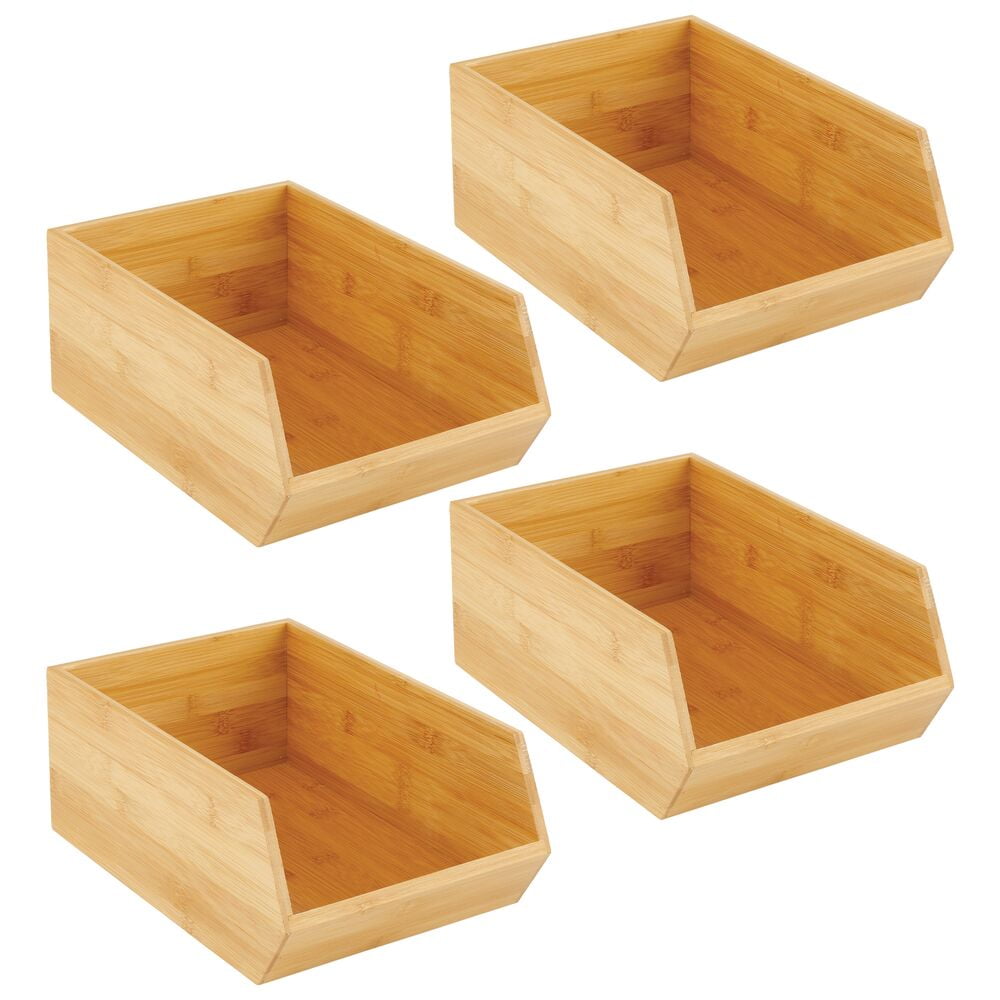 mDesign Bamboo Stackable Food Storage Organization Bin Natural Wood