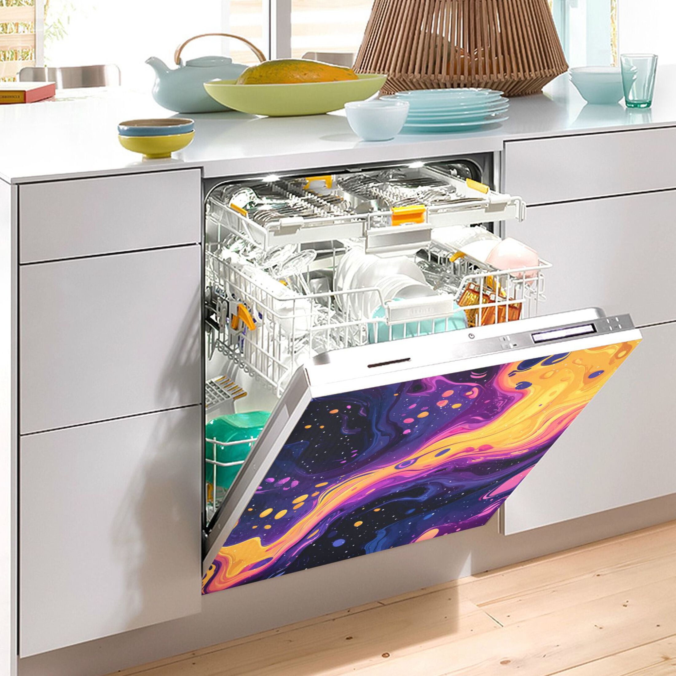 Dishwasher Magnetic Refrigerator Magnet Cover Sticker Home Decorative 23"x26" Psychedelic Colors Pattern