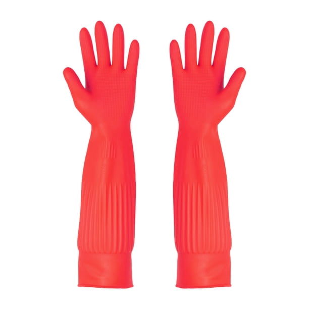 Vgo 10 pares de guantes para lavar platos, guantes domésticos reutilizables, guantes de cocina, manga larga, látex grueso, limpieza, lavado, trabajo, pintura, jardinería, cuidado de mascotas (talla M, rojo, RB2143) Vhermosa Instrumental Médico