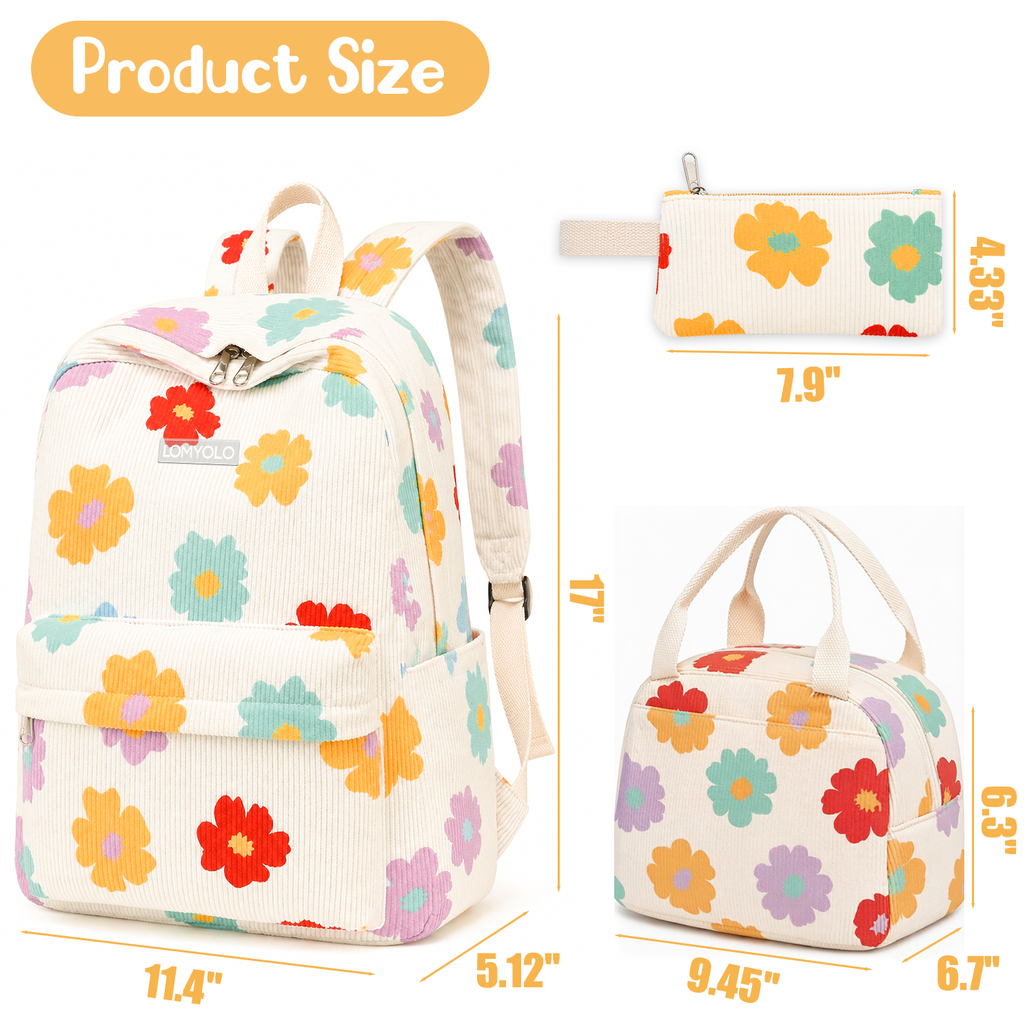 Set de mochila 3 en 1 para niñas de 10+, ligera, con lonchera térmica y estuche, resistente, para adolescentes, para laptop de 15", floral 2