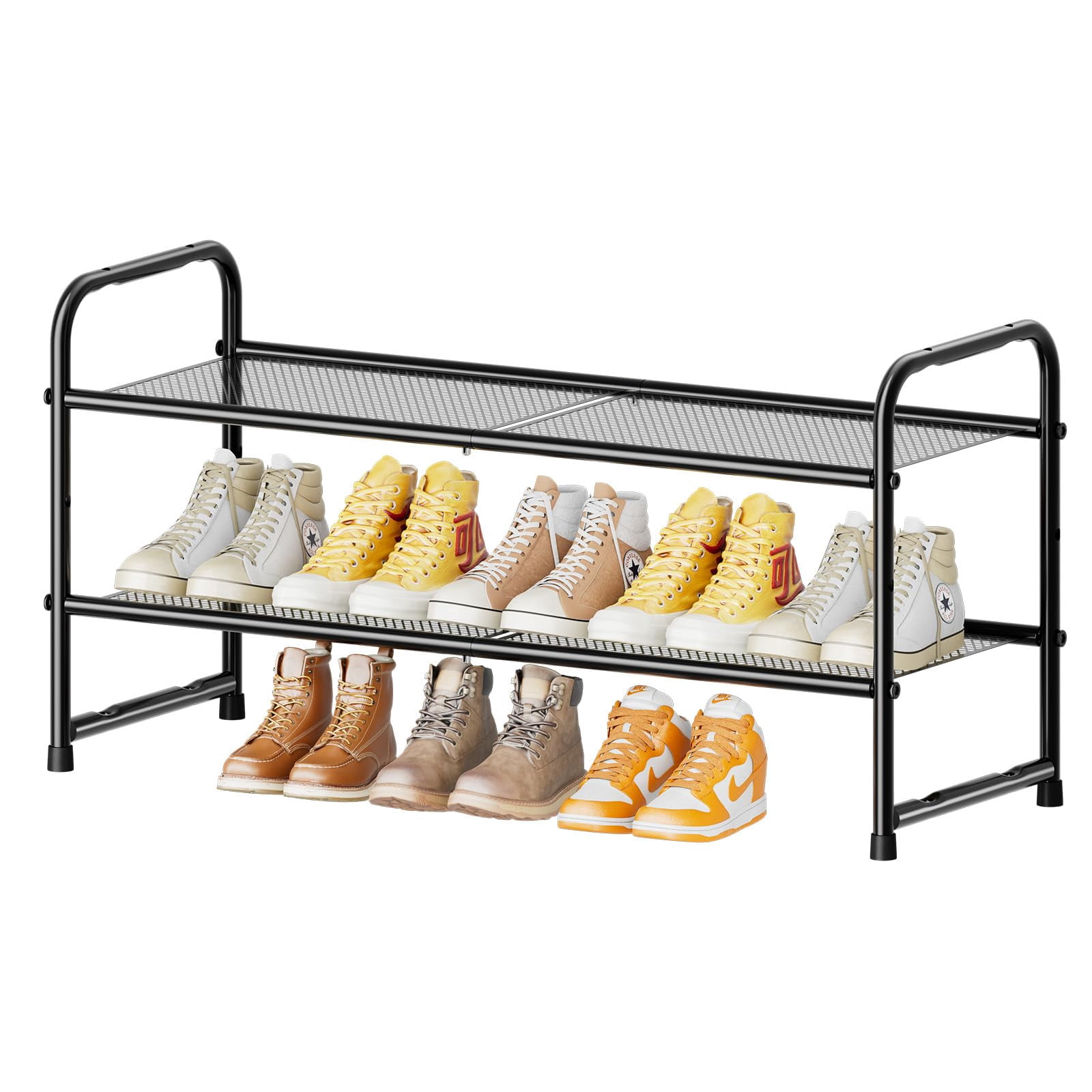 SUFAUY 2 Tier 33" Wide Shoe Rack Stackable, Metal Mesh, Black