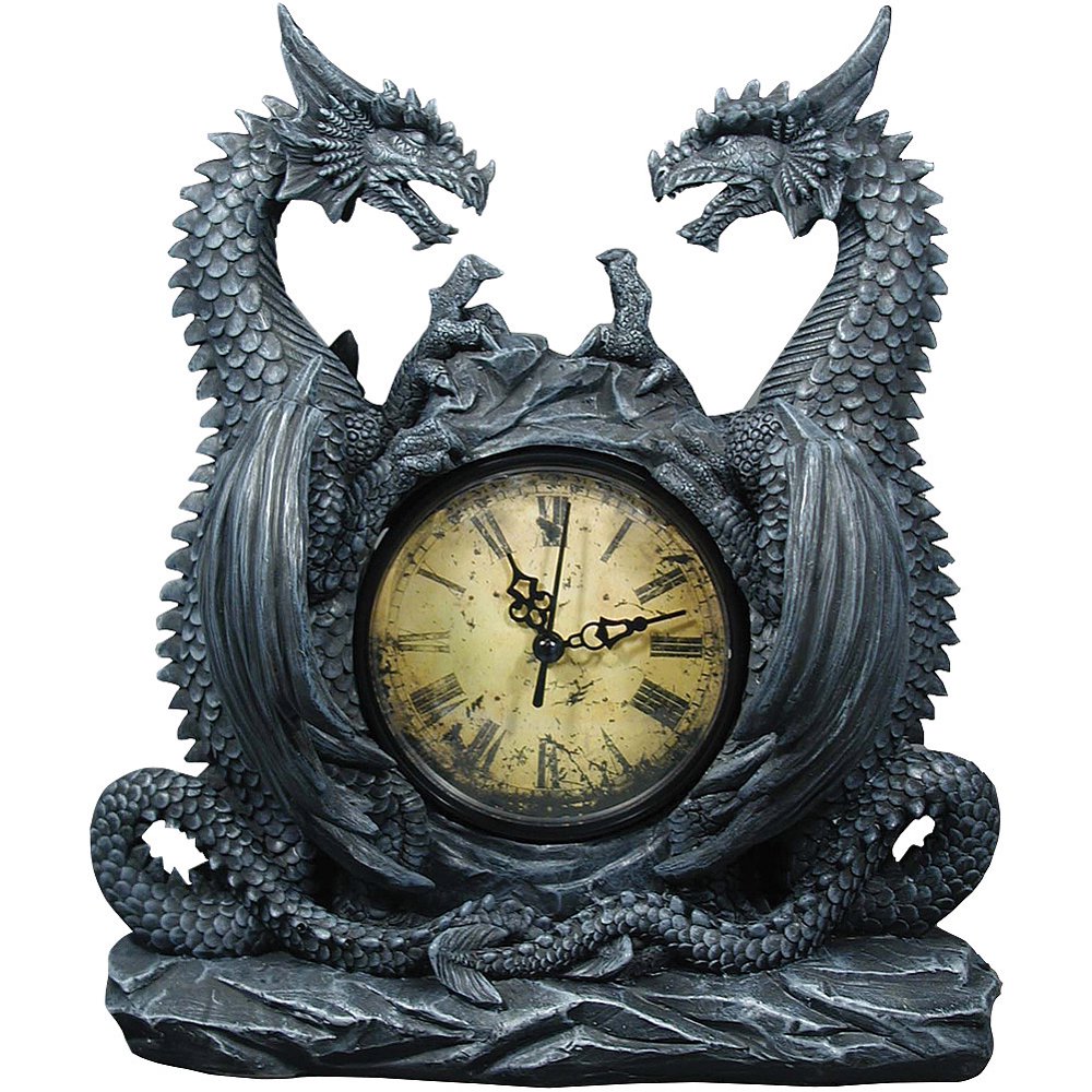 Dragon Clock MedievalStyle Handpainted Resin Timepiece Figure 11" X