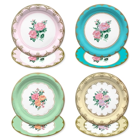 8 Count, 7IN Disposable Tea Party Paper Plates, Multicolor, Vintage Finds by Way to Celebrate