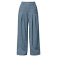 thumbnail image 4 of CHGBMOK Wide Leg Pants for Women Elastic High Waist Pants with Button Pleated Loose Casual Trousers with Pockets Solid Color, 4 of 7