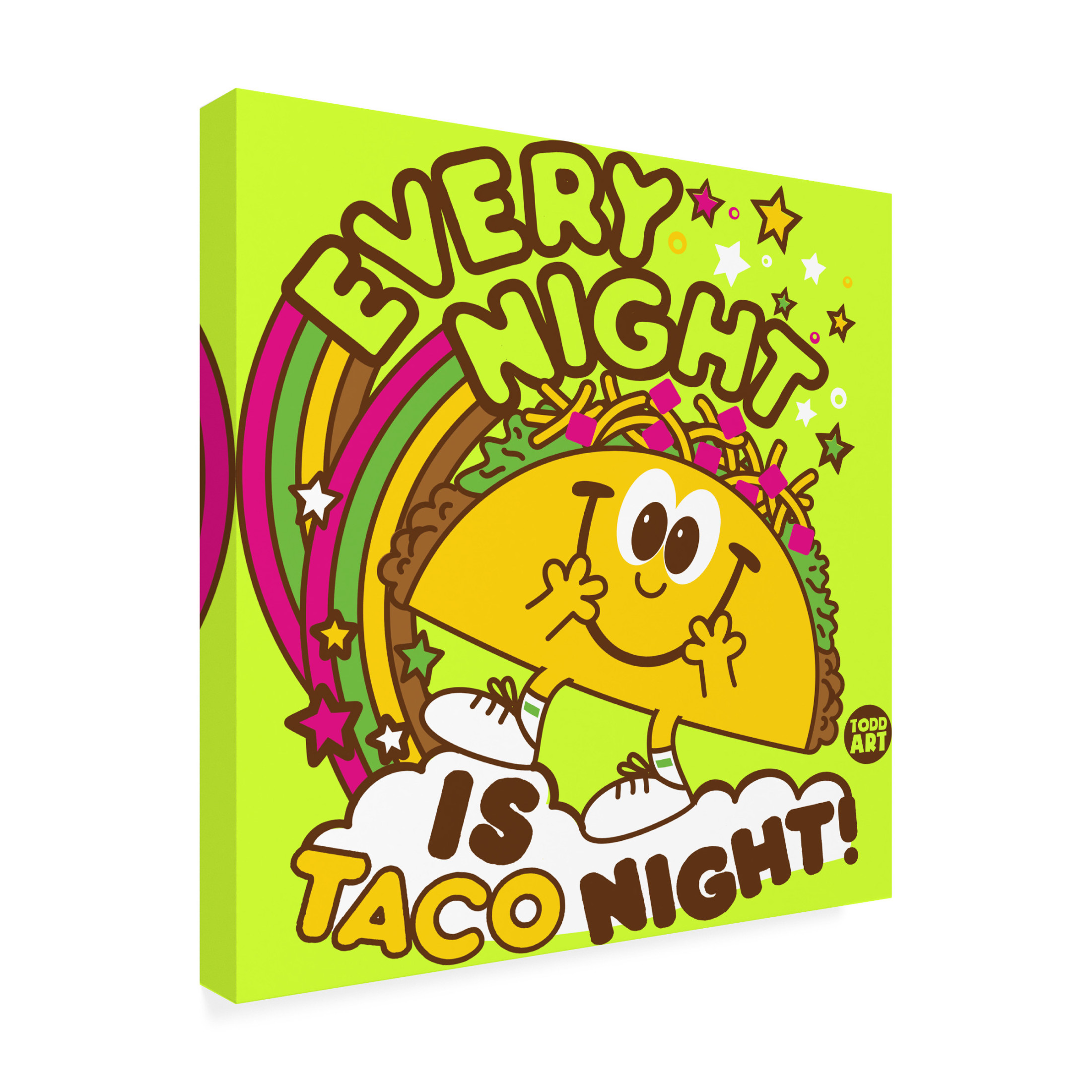 Canvas Wall Art - toddart 'Funshine Taco Night' Wall Art for Living Room, Bedroom, or Office Décor by Trademark Fine Art - 14 x 14 Inches