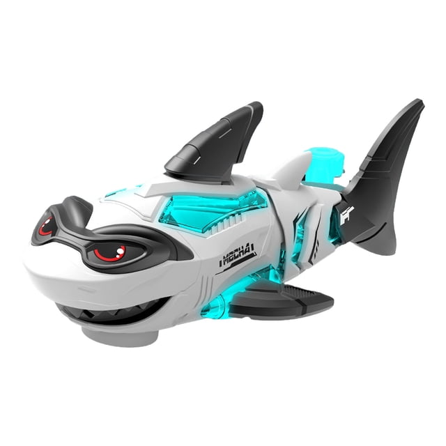 White Mechanical Shark Toy With Led Lights 11.97X4.53X5.71 Inches Simulation Swimming Fish Toy With Music For Children Age 3+ White