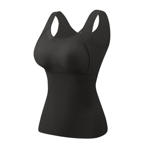 Fengactive Built in Bra Tank Tops for Women Elegant Patchwork Thermal Underwear High Stretch Comfy Layer Cami