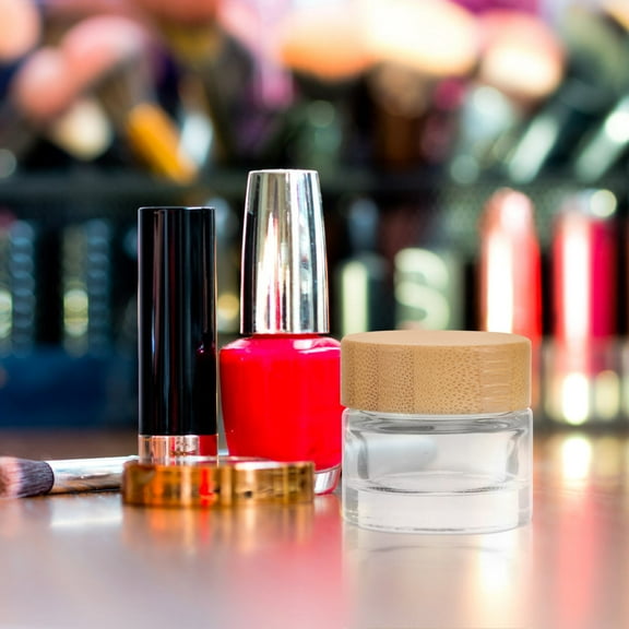 Topbathy Transparent Glass Travel Jar with Wood Lid for Creams and Lotions