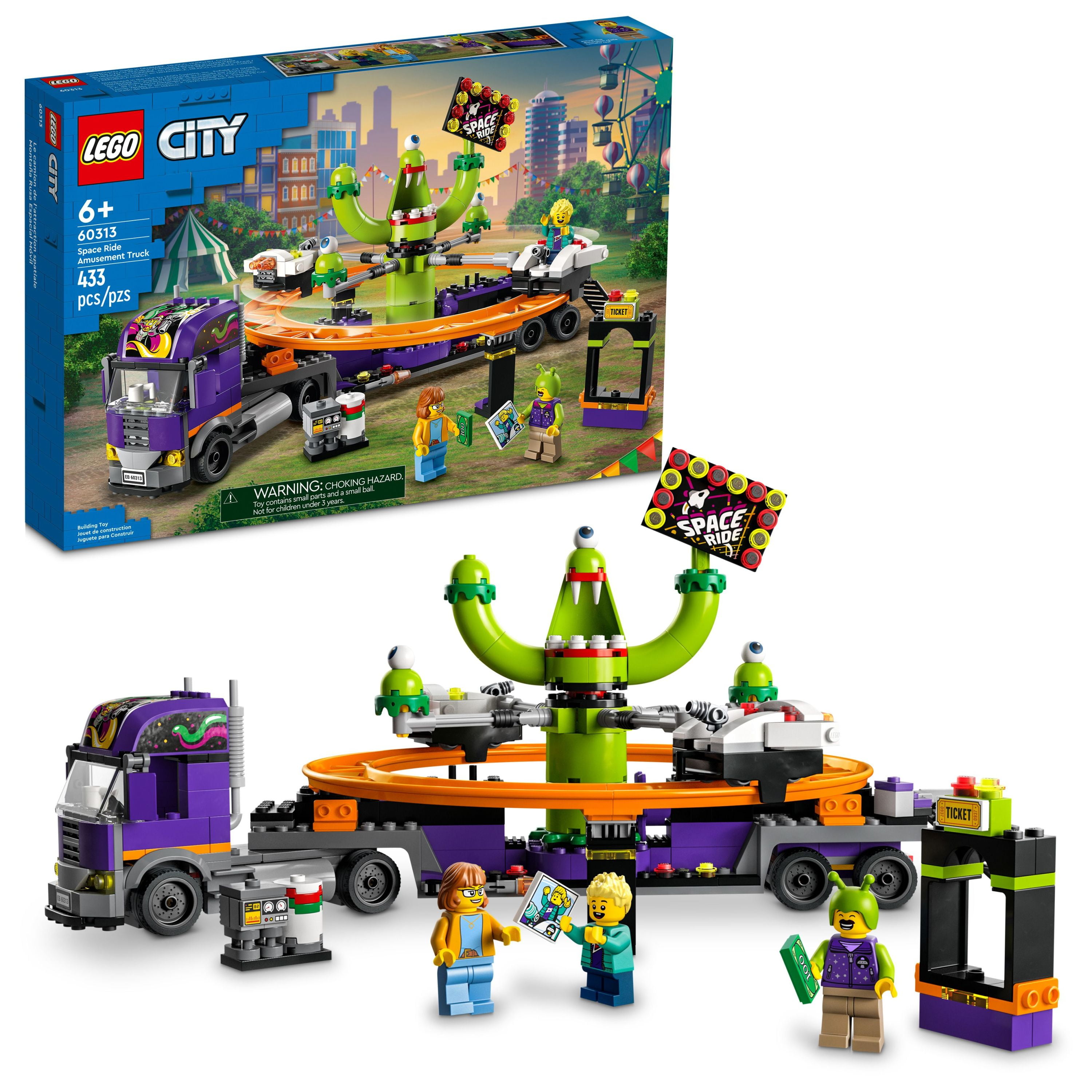 LEGO City Space Ride Truck Toy, 60813 Gift Idea for Kids 6 Plus Years Old Trailer, Alien Roller Coaster and 3 Fairground Minifigures - Walmart.com