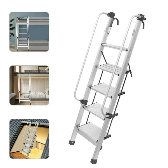5 Step Ladder Bunk Bed Ladder Foldable Aluminum Alloy Stair w/Handrails 150kg/330.69 lbs