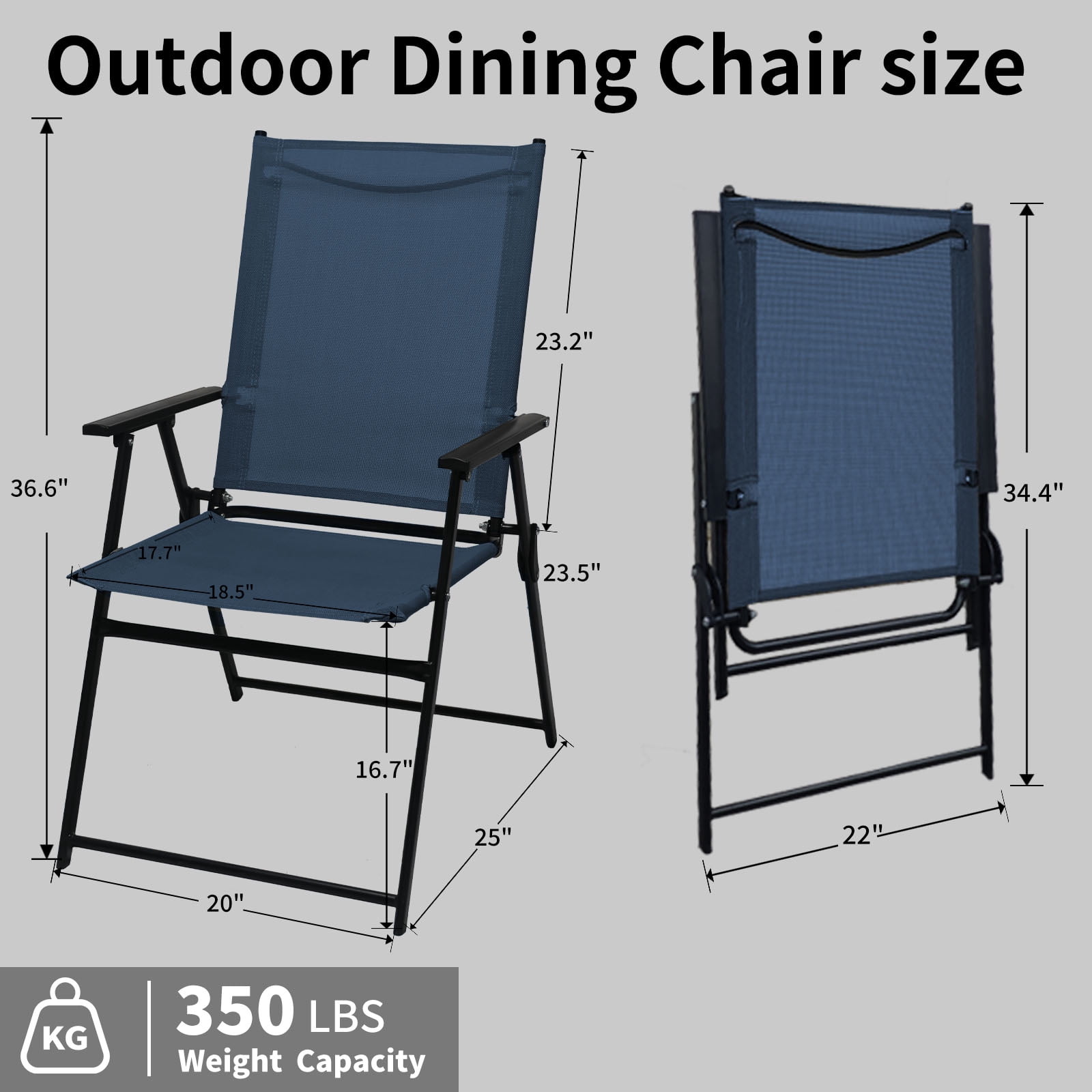 SHGJ&SOFT Set of 2 Folding Chairs，Outdoor Patio Chair with Armrests for Porch Camping Pool Beach Deck Lawn Garden (Blue, 2 PC)