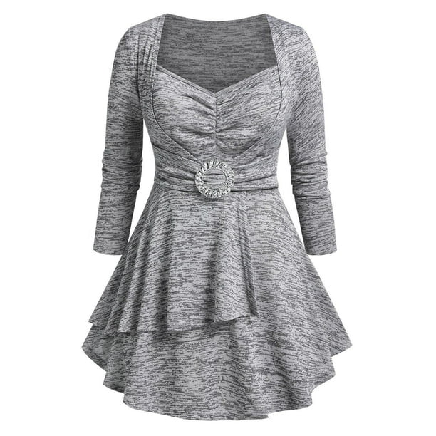 Camiseta de Espacio Teñido con Anillo Cruzado Rosegal Mangas largas de talla grande