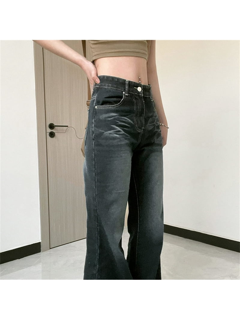 パンツ grunge evisu donna flare denim pants y2k Sunidol Womens Flare Jeans Y2K Butterfly Low Rise Denim