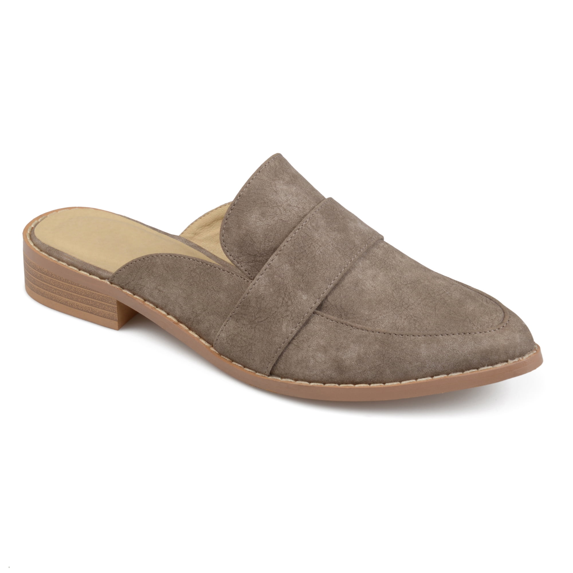 tan slip on mules