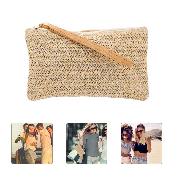 KAKOWELY Summer Clutch Purse in Beige Color for Women Elegant Straw Handbag 1Set