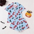 thumbnail image 2 of MEZZALL Women Halloween Print Pajama Set Lapel Collar Button Closure Chest Pocket Short Sleeve Tops With Elastic Waist Shorts Loungewear Sleepwear For Holiday 2 Piece Fashionable Pjs, 2 of 9