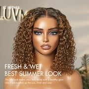 Luvme Brown Highlight Natural Black Blonde Highlight Deep Curly Glueless 5x5 Closure Pre-Cut Lace Wig Breathable Cap 12
