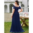 thumbnail image 2 of Blue Floral Lace Boat Neck Chiffon Maxi Dress With Ruffle High-Low Hem, 2 of 29