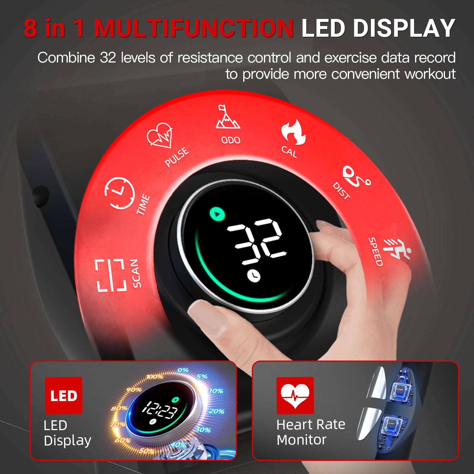 HARISON Electromagnetic Self-powered Upright Exercise Bike, 350 LBS Capacity Stationary Bike for Home with Bluetooth, 2 in 1 LED Display for Resistance Control and Data Record, 32-Level Resistance
