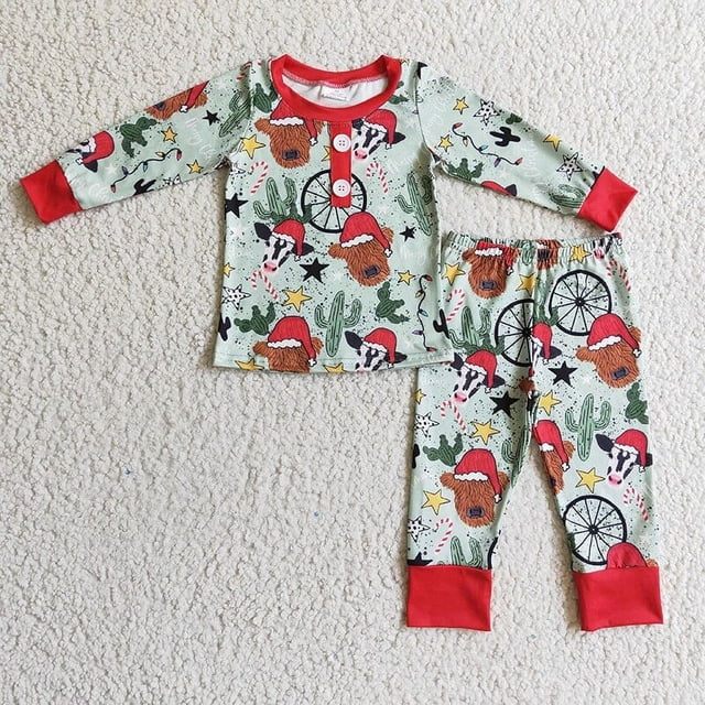 Venta al por mayor de pijamas de dinosaurios de Navidad para niños, conjunto de manga larga para niño y niña, pantalones para niños, ropa de dormir para niños pequeños, ropa de dormir