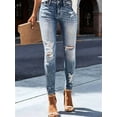 thumbnail image 3 of Women'S Skinny Ripped Trendy Jeans Distressed Stretchy Denim Pants Medium Blue L, 3 of 6