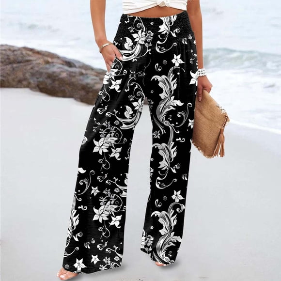 Women's Printed Elastic High Waist Wide Pants Casual Wide Leg Long Casual Belt Pocket Pant for Women Casual Pant Suits for Women Casual Summer Pants for Women Casual Womens Casual Business Attire
