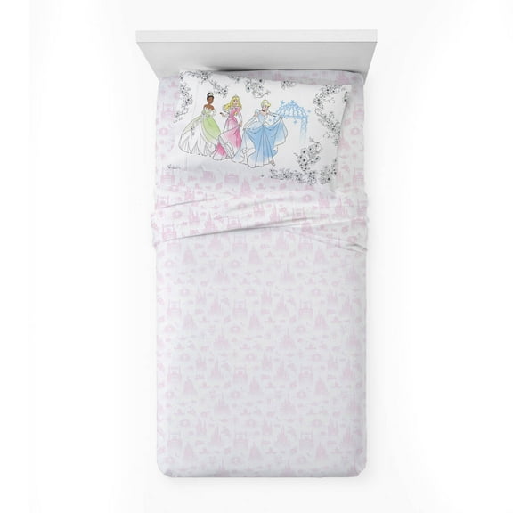 Princess Floral Gardens 3-Piece Twin Sheet Set, Polyester, Pink & White, Disney