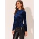 thumbnail image 5 of INSPIRE CHIC Camiseta casual de manga larga con cuello redondo y parte superior de terciopelo para mujer Azul oscuro XS, 5 of 5