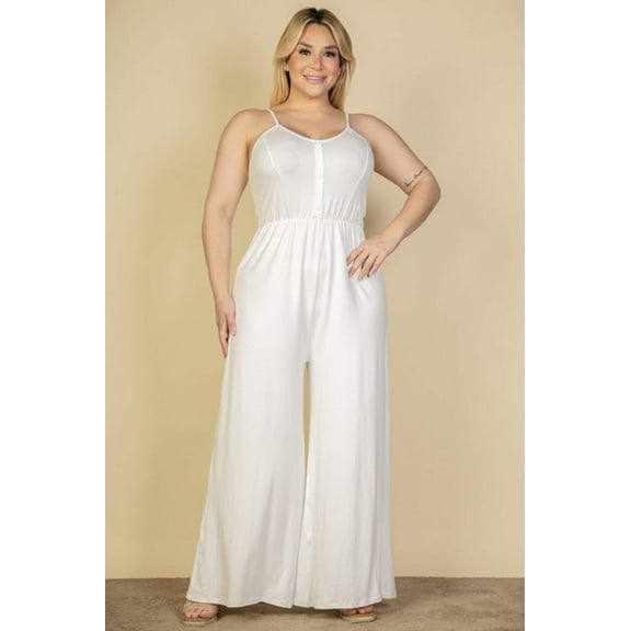 Plus Size Button Front Wide Leg Jumpsuit
