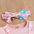 thumbnail image 4 of Baby Girls Outfits Set Fake Suspender Bowknot Patchwork Donut/Flower Printed Ruffle Triangle Romper with Headband, 4 of 9