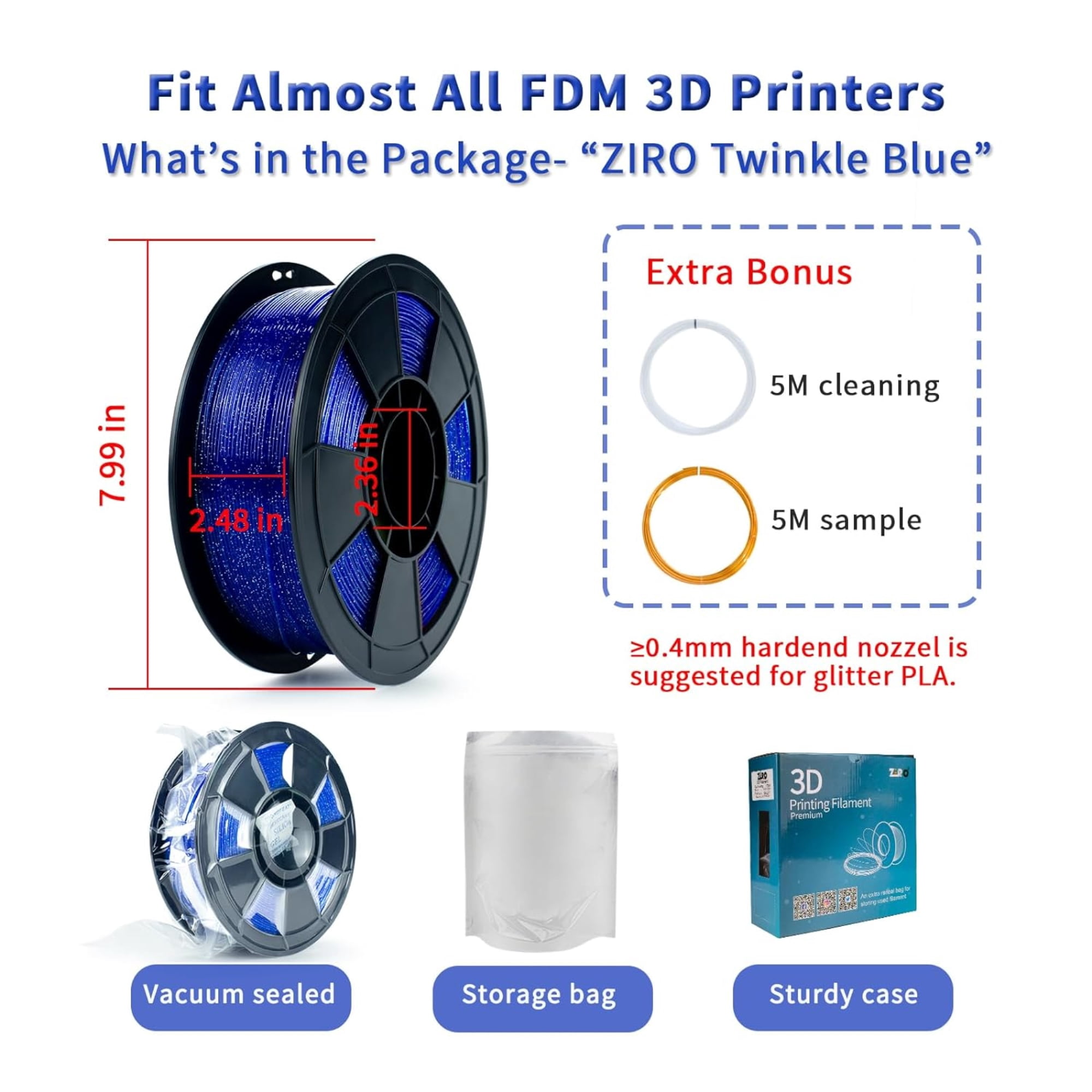 Ziro 3D Twinkling PLA Filament 1.75mm 1kg, Starry Blue