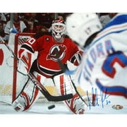 Martin Brodeur Looking at Petr Sykora Shot Hand Signed 8 x 10 Photograph