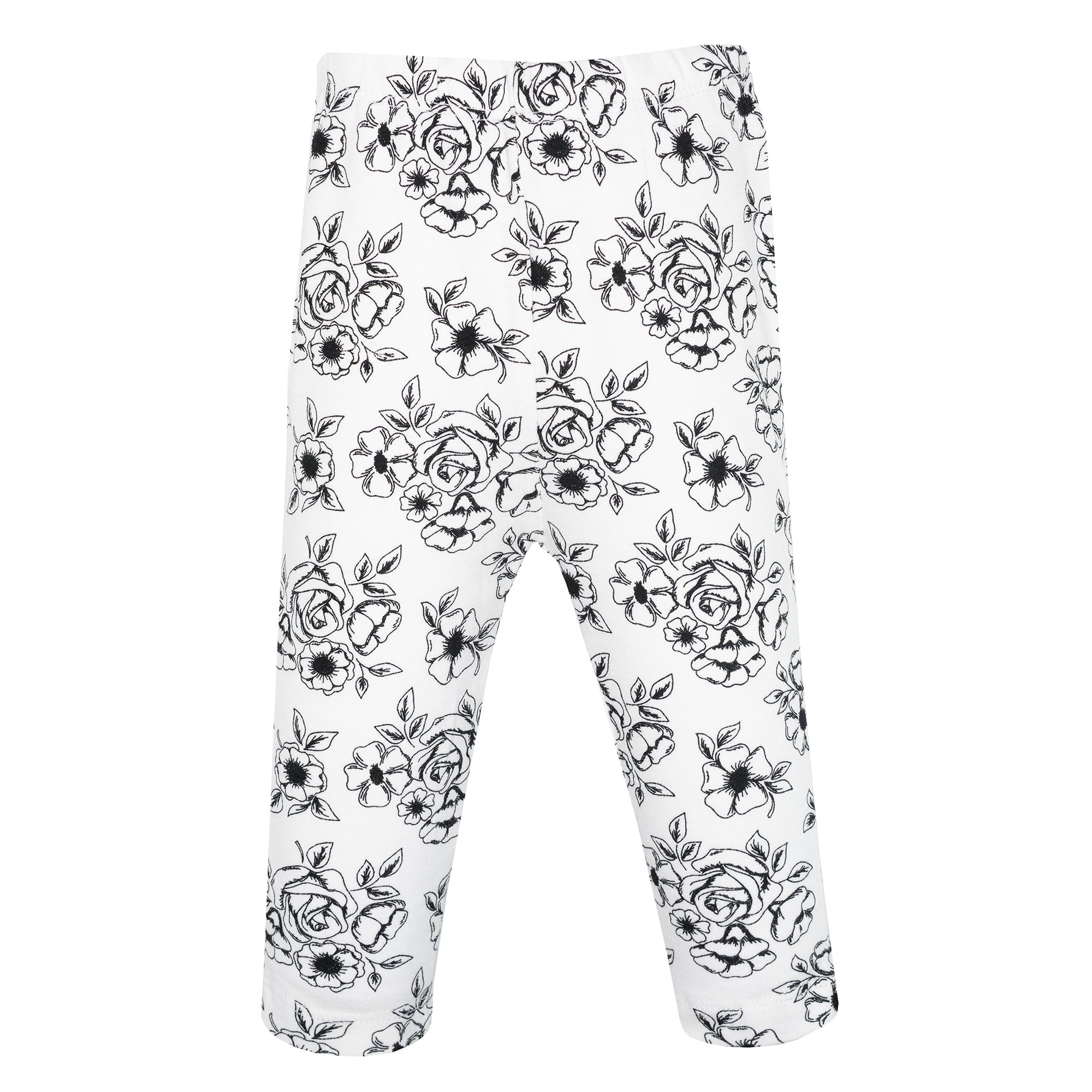 Hudson Baby Girl Cotton Pants and Leggings, Black Toile Pink Bows, 3-6 Months
