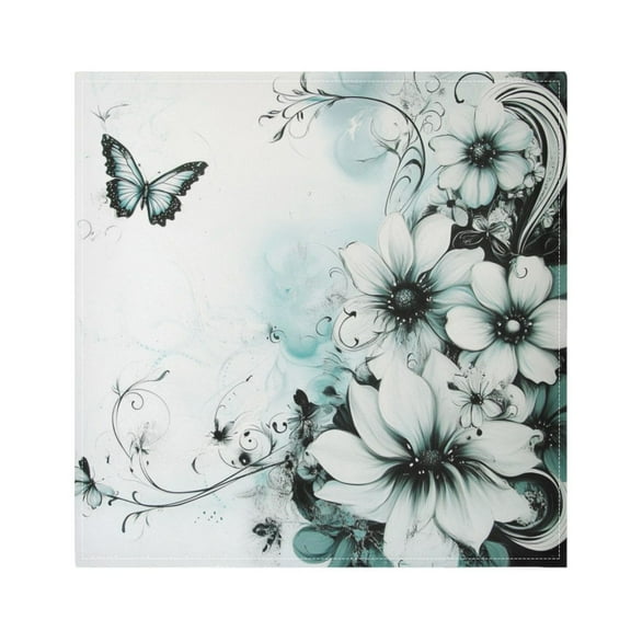 WOBOGO Cyan Flowers Cloth Napkins 1 Piece Soft Elegant Touch Durable Absorbent Quick Drying for Elegant Dining