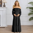 thumbnail image 5 of Unir Women's Maternity 450g Stretch Spandex Gown, Off-The-Shoulder Ruffle Sleeve Tiered Maxi Dress, Flowy Boho Pregnancy Photography & Formal Long Dress, 1pc, S/M/L/XL/XXL, 5 of 6