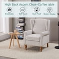 thumbnail image 5 of Coffee Table & Armchair Set, High-Back Reading Chair with Solid Wood Table, Beige Fabric, 400lbs Capacity for Living Room, Bedroom Relaxation Areas, 5 of 10