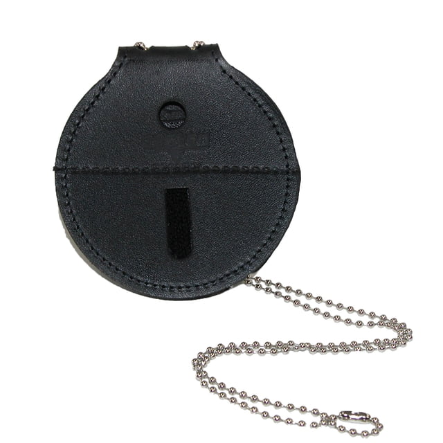 Boston Leather Leather Circle Badge Holder with Neck Chain & Clip Back