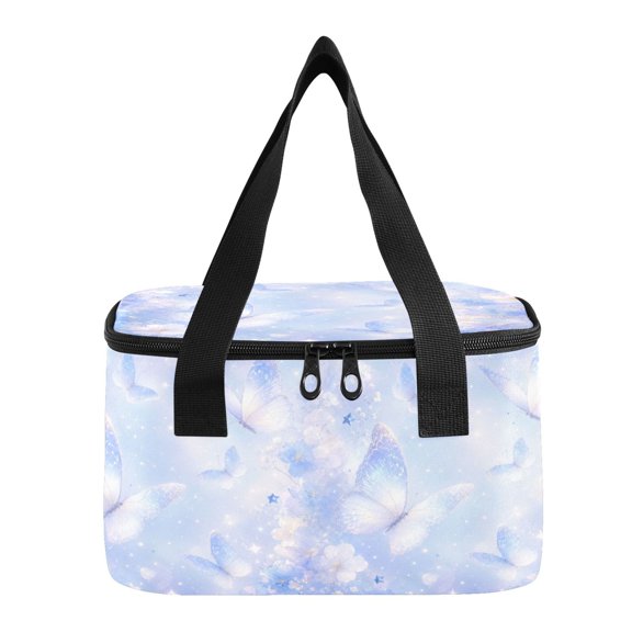 6L Insulated Lunch Bag Square Handheld Cooler Tote Pastel Blue Butterfly Magic Reusable Thermal Bag with Polyester & Aluminum Lining for Work Picnic Travel