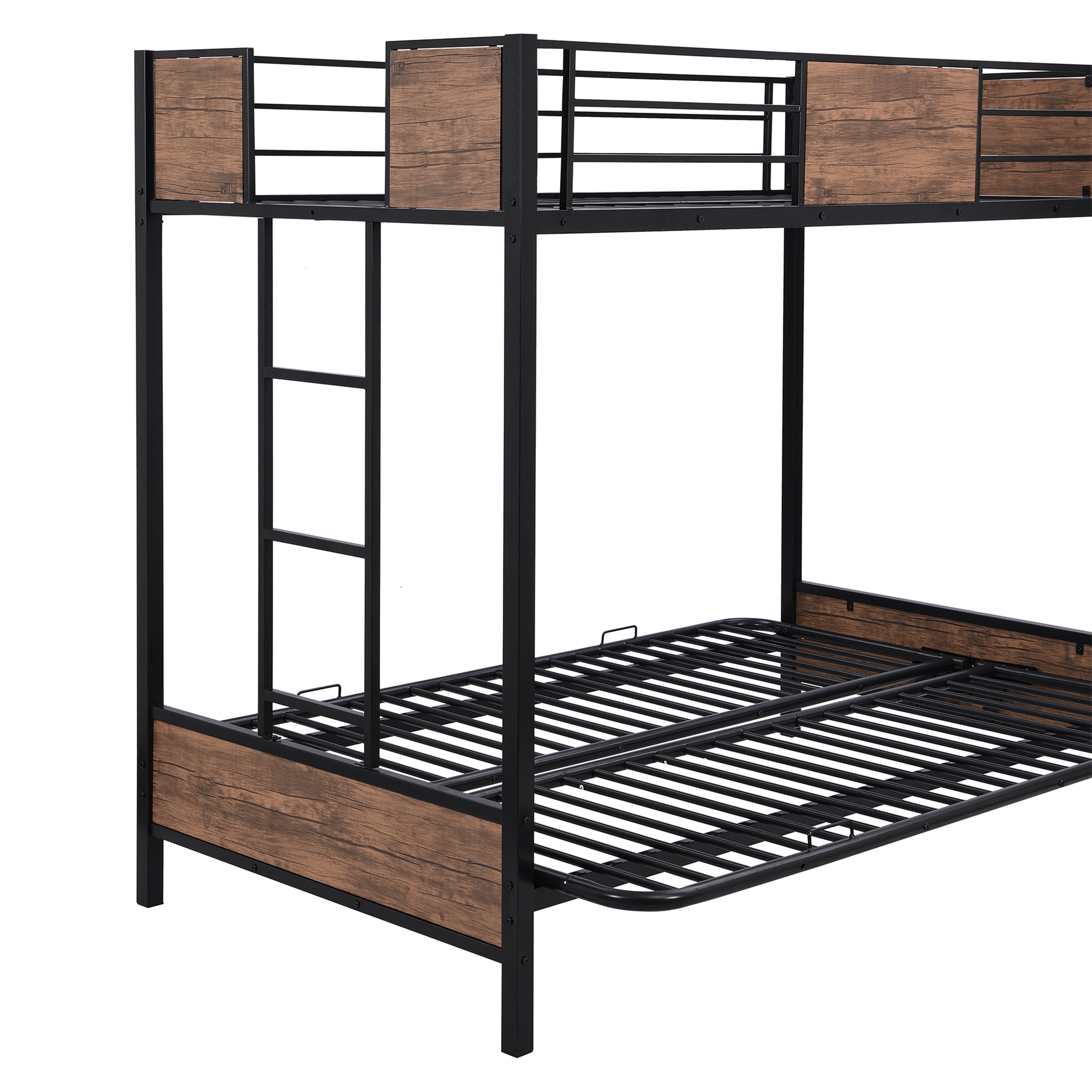 Aukfa Twin over Futon Bunk Bed, Metal Twin over Full Bunk Bed for Kids Teens, Space Save, Black